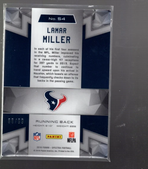 B4294- 2016 Panini Spectra #54 Lamar Miller /99 - NM-MT - Image 2 of 2