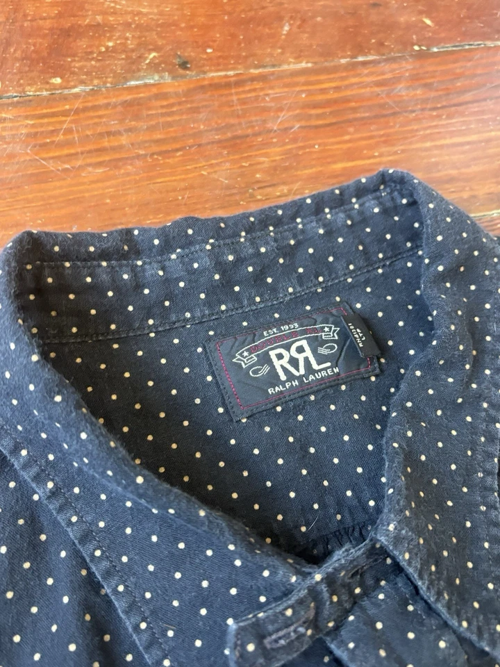 RRL Polo Ralph Lauren Men's Button Down Polka Dot Shirt Black Gold Navy XXL - Image 3 of 4