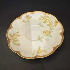 Antique Haviland Limoges Saucer – Yellow Green Floral, Gold Trim, France