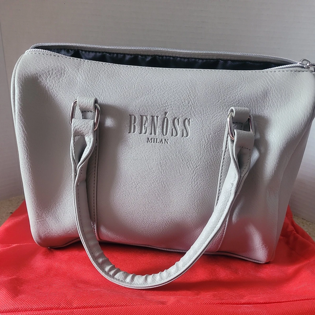 Benoss Milan Vegan PU Leather Purse w Dust Bag Grey Silver eBay