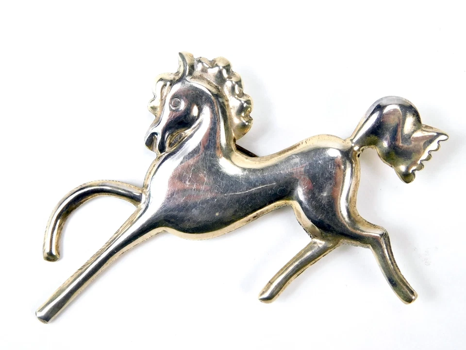 Broche prendedor caballo grande de plata esterlina Casa Prieto de Ave Juárez México años 40