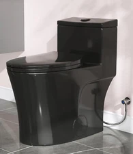 One Piece Toilet Black Elongated Toilets 12'' Dual Flush 17'' Height Toilet Seat
