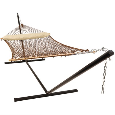 2-Person Polyester Rope Hammock with Steel Stand - Brown by Sunnydaze