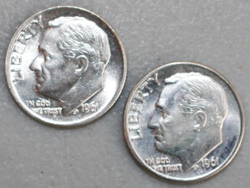 1961 P & D Silver Roosevelt Dimes 2 Coin Lot 10c US Uncirculated Philly & Denver