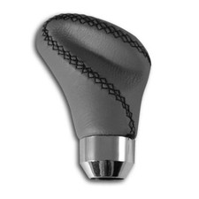 JOM Alu Kunst Leder Auto Schaltknauf grau mit schwarzen Nähten universal o. RGA