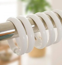 12 Piece Premium Plastic White Shower Curtain Hooks Rings Round 2.3" Inches