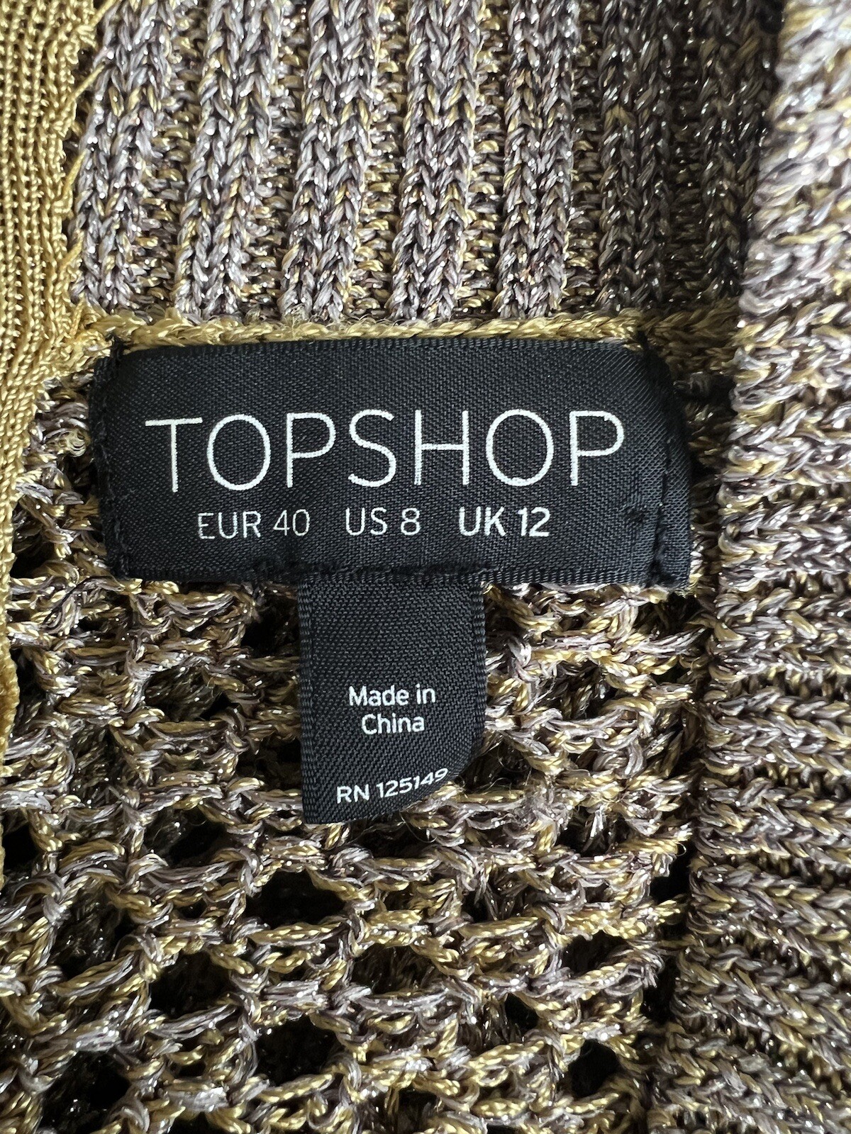 Gold Metallic Glitter Mesh Holey Knit Jumper Crochet Festive