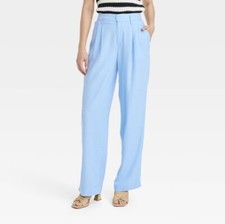 New Day High-Rise Linen Pleat Front Straight Trousers Womens Size 4L Blue