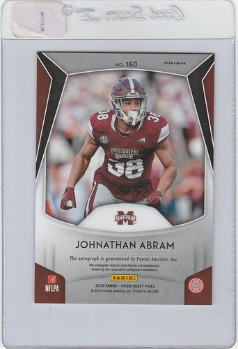 2019 Prizm Draft Picks Autograph Johnathan Abram #160 Mississippi State Bulldogs - Picture 2 of 2
