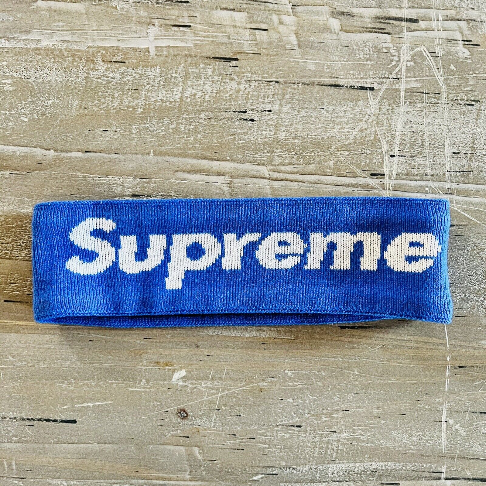 Supreme New Era Big Logo Headband Blue Excellent Used Condition Non-Reflective