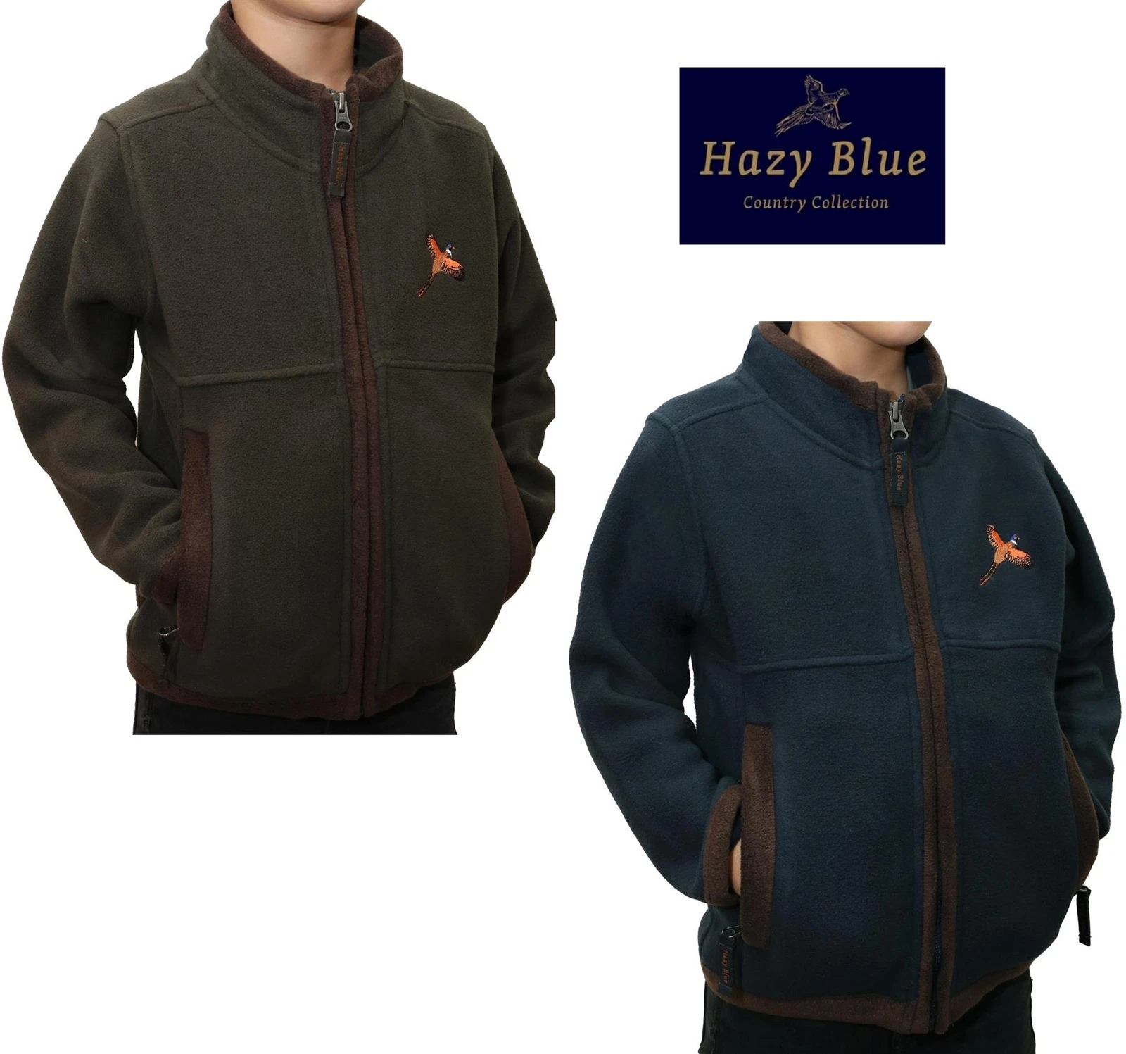 Hazy Blue Denver Kid Children Full Zip Pheasant Fleece Jacket Zip Pockets 1-13