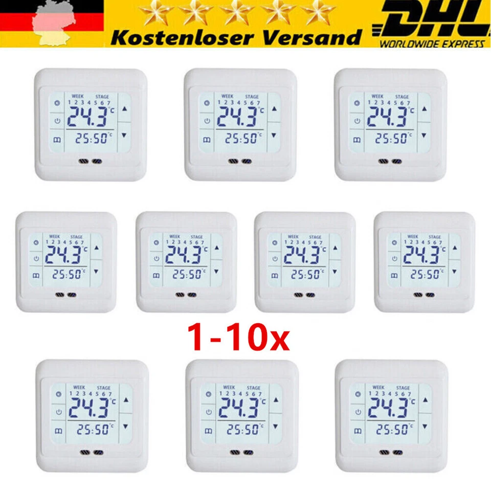 10X Thermostat Raumtemperaturregler LCD Digital Touchscreen Fußbodenheizung.