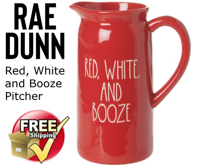 #ad #ad Rae Dunn Summer Red White amp; Booze Pitcher Glazed Ceramic Jug 42 oz by Magenta $24.99