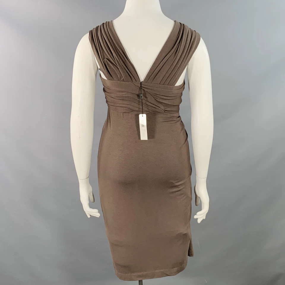 DONNA KARAN Talla L Marrón Lana Jersey Fruncido sin Mangas Midi Vestido - Imagen 4 de 4