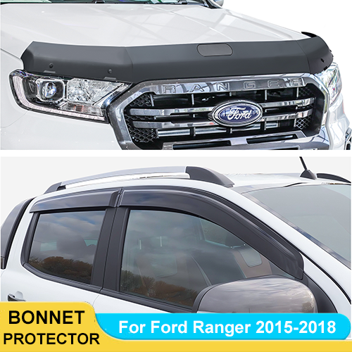 Bonnet Protector + Window Visors Weather shields to suit Ford Ranger ...