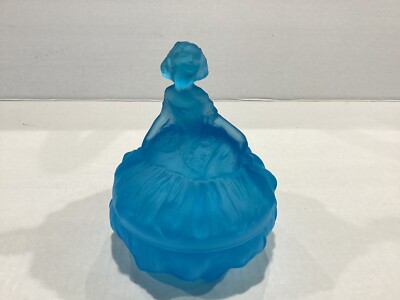 Tiffin Glass U.S. Glass Dancing Lady Blue Powder Jar