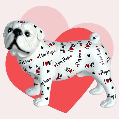 Ornement Figurine Chien Pug Animal Crackers Cœur Love Pugs Résine - Photo 1/4