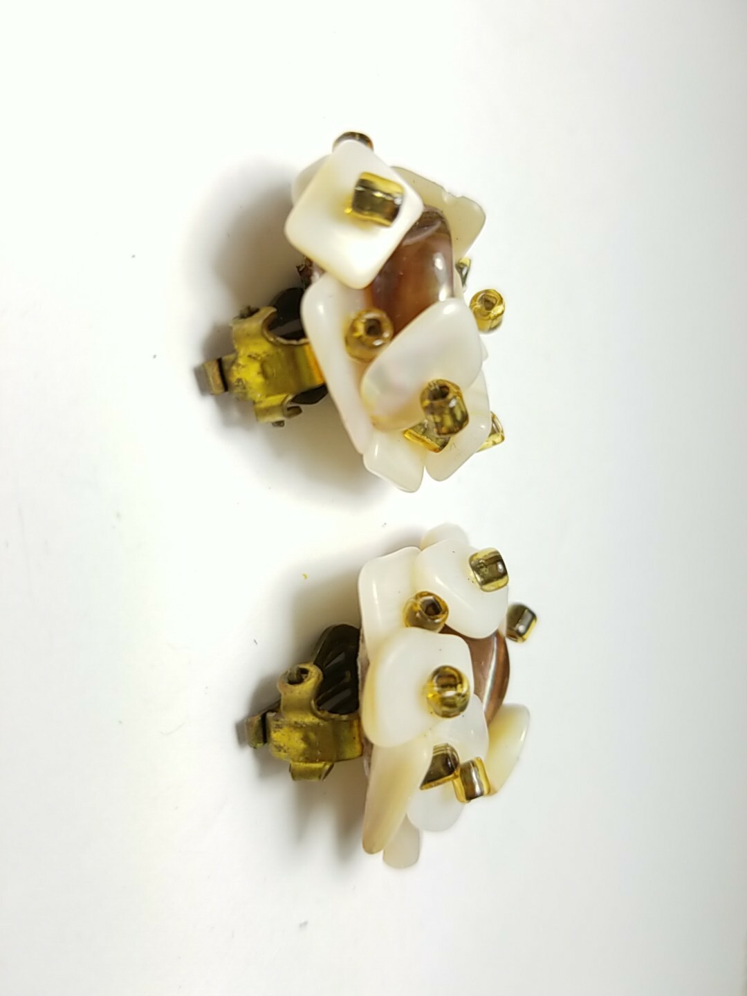 Antique Japan Made Mother of Pearl Clip on Earrings Gem