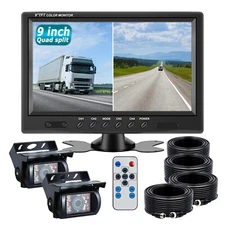 9" QUAD Split Monitor Backup Camera Night Vision DC12-24V For Truck Caravan RV