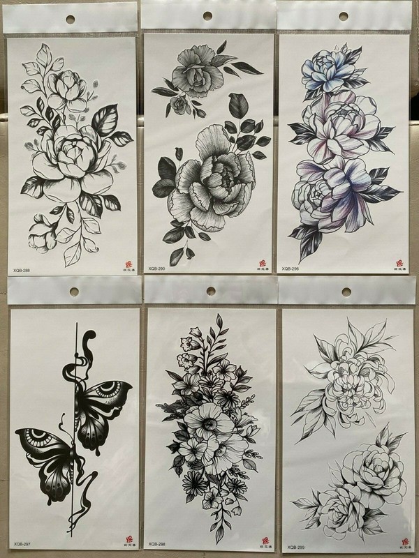 6 X Temporary Flower Tattoo Body Arm Tattoo Sticker Half Sleeve Fake Waterproof 
