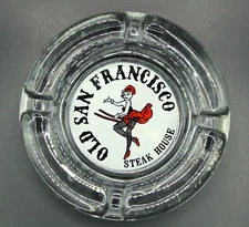 Old San Francisco Steak House (Texas) Clear Glass Ashtray with Postcard