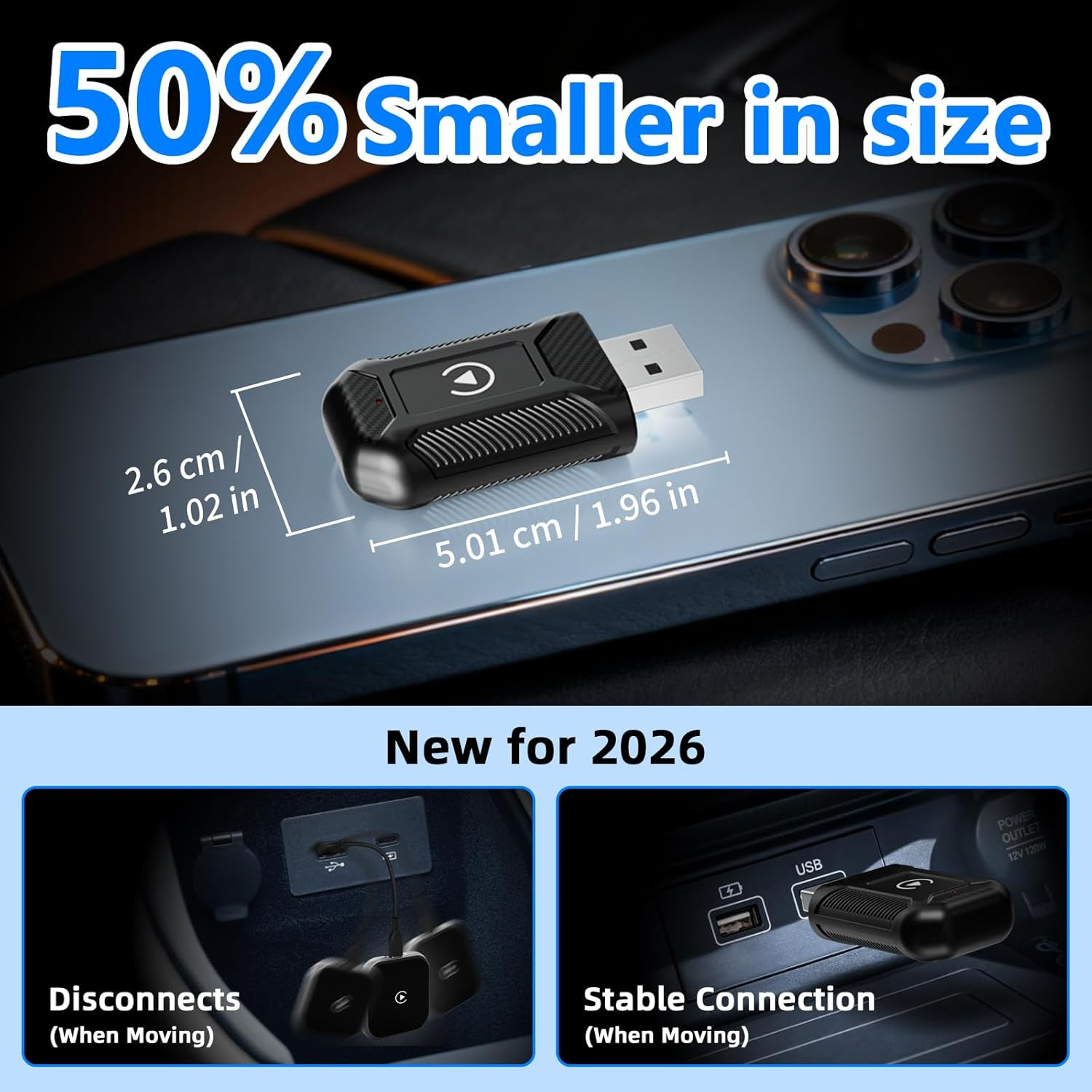 Adattatore CarPlay Wireless per Fiat Tipo 2016 2017 2018 2019 2020 2021 2022 2023 2024 2025, Trasforma Connessione Cablata in Senza Fili, Stabile e Veloce, Plug and Play, Navigazione Musica Chiamate