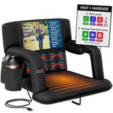 Heated Massage Reclining Stadium Seat - Wide Bleacher Chair with Back Support, C