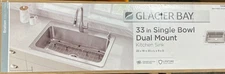 Glacier Bay Bratten 33 in. Drop in Single Bowl 18G Stainless Steel Kitchen Sink