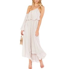 Show Me Your Mumu Midi Dress Taupe Beige Ruffle Cheetah One Shoulder New Small