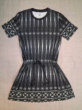 Tory Burch Drawstring T-Shirt Dress M Pima Cotton Bologan Geometric Black Gray