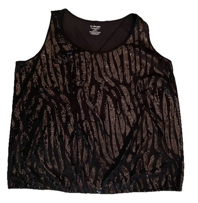 Lane Bryant Sequin Tank Top Black Zebra Stripe Animal Print Size 18/20