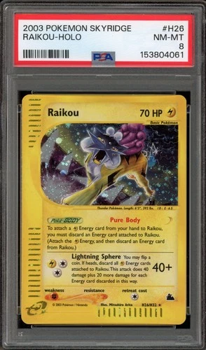 Pokemon Raikou Skyridge Holo Rare #H26 PSA 8