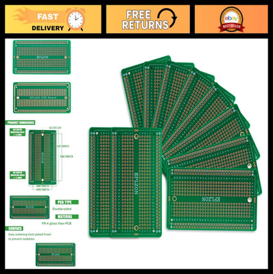 10 Pcs Gold-Plated Solderable PCB Breadboard for DIY Electronics Projects 3.5''x2
