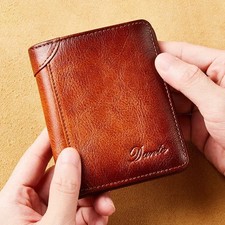 Genuine Leather Wallet	for Men Two Folding Purses RFID Men's Card Holders Gentle