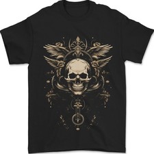 Camiseta Hombre Cosmic Skull Con Alas Gildan 100% Algodón Negro