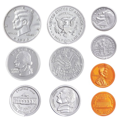 250 Fake Plastic Penny Coins Novelty Play Toy Prizes Parties Copper Silver - Picture 2 of 3