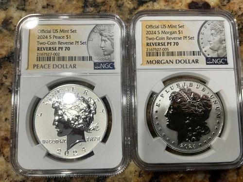2024 S Morgan and Peace two coin Reverse NGC PF 70