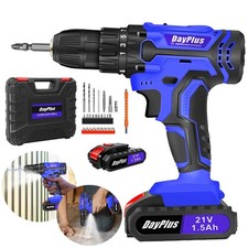 Blue 21V Cordless Power Drill Driver Set 45Nm Torque DIY Tool Kit with LED Light