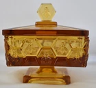 Fenton Honey Bee Box Amber Glass Lidded Honeycomb Golden 1970s Vintage