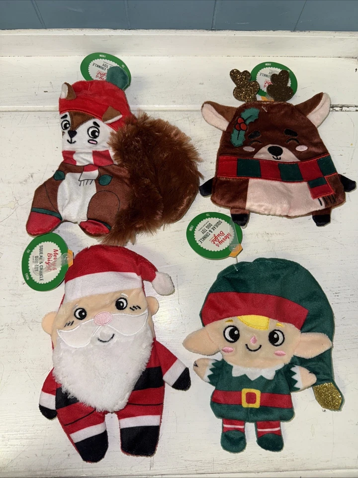Lote If 4 Feliz y Brillante Navidad Flattie Juguetes para Perros Pequeños Arrugas y Chirridos Foto 2 de 4