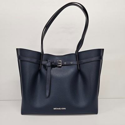 MSRP $428 Michael Kors Emilia Lg Pebbled Leather Belted Tote Bag