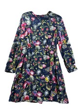 New J. Crew Floral Mini Dress Women Sz 10 Navy Blue Long Sleeves