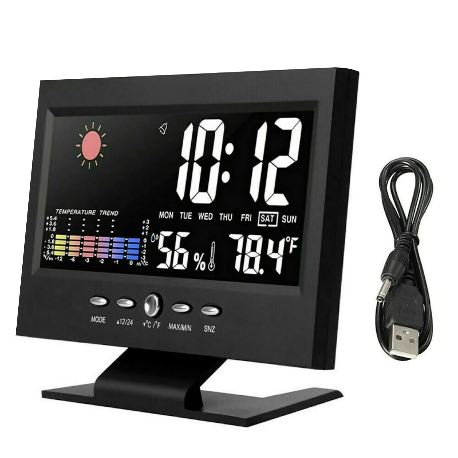 Digital Alarm Clock With Weather Forecast Thermometer Hygrometer Snooze Calendar