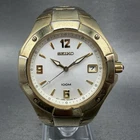 Seiko Watch Men 38mm Silver Dial Gold Tone Date Round 7N42-0BL0 New Battery