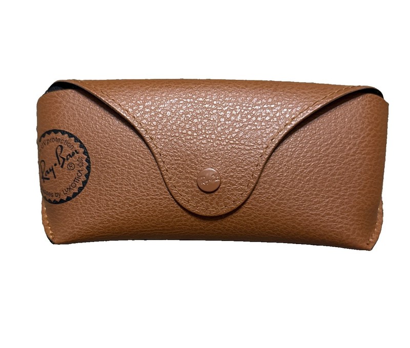 Ray-Ban Eyeglass Sunglass Semi Hard Case Holder Tan Snap Closure Faux Leather