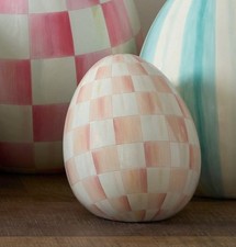 Mackenzie Childs Rosy check pink  white Egg 10" x 7" Easter spring NEW in box 