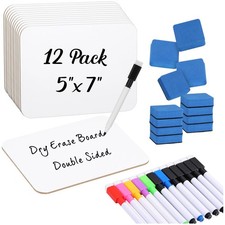 12 Sets Small Whiteboard Dry Erase Boards 5" x7'' Mini Double Sided Dry Erase...