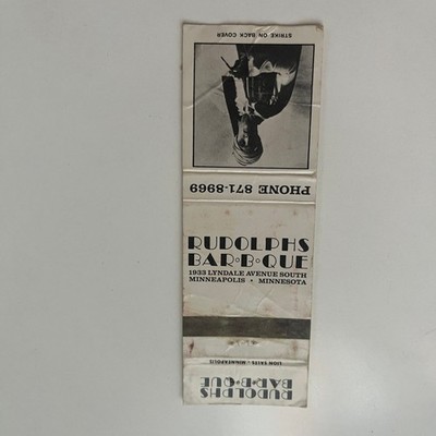 Rudolphs Bar B Que Lyndale Ave S Minneapolis MN Vintage Matchbook Cover SMB35-1
