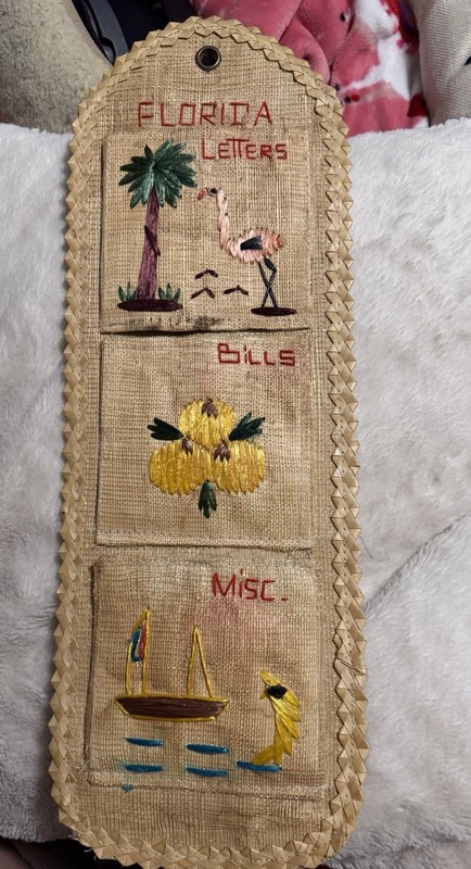 Florida Handmade Embroidered Wall Organizer for Letters, Bills, Misc