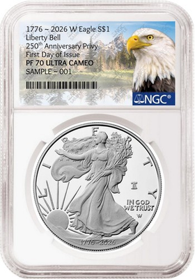 #ad 2026 W 250th Anniversary Proof Silver Eagle NGC PF 70 UC FDOI Mtn Presale $334.11